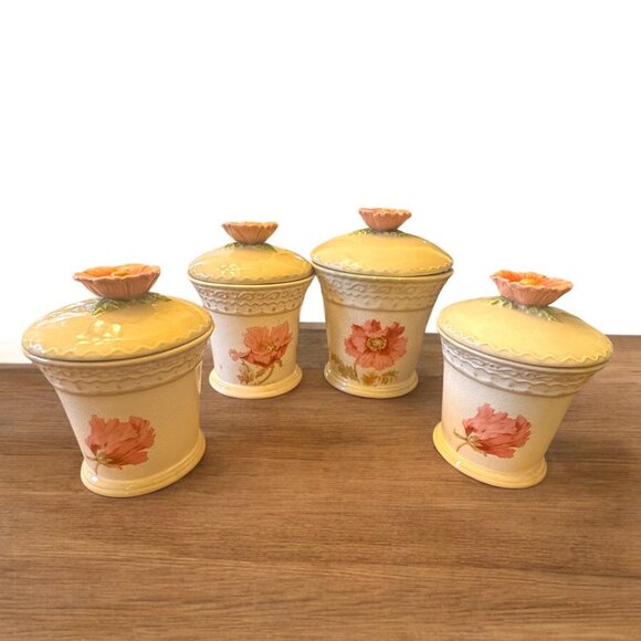 Vintage Michel & Company Ceramic Canister With Floral Lid  7.5” H Beige & Pink - Picture 9 of 9